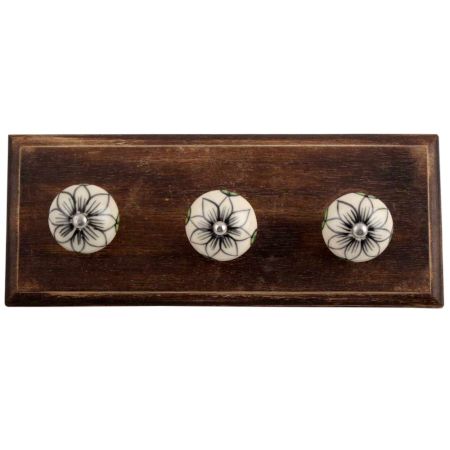 Black Flower Ceramic Wooden Hooks